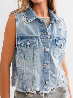 Risen Light Wash Distressed Denim Vest